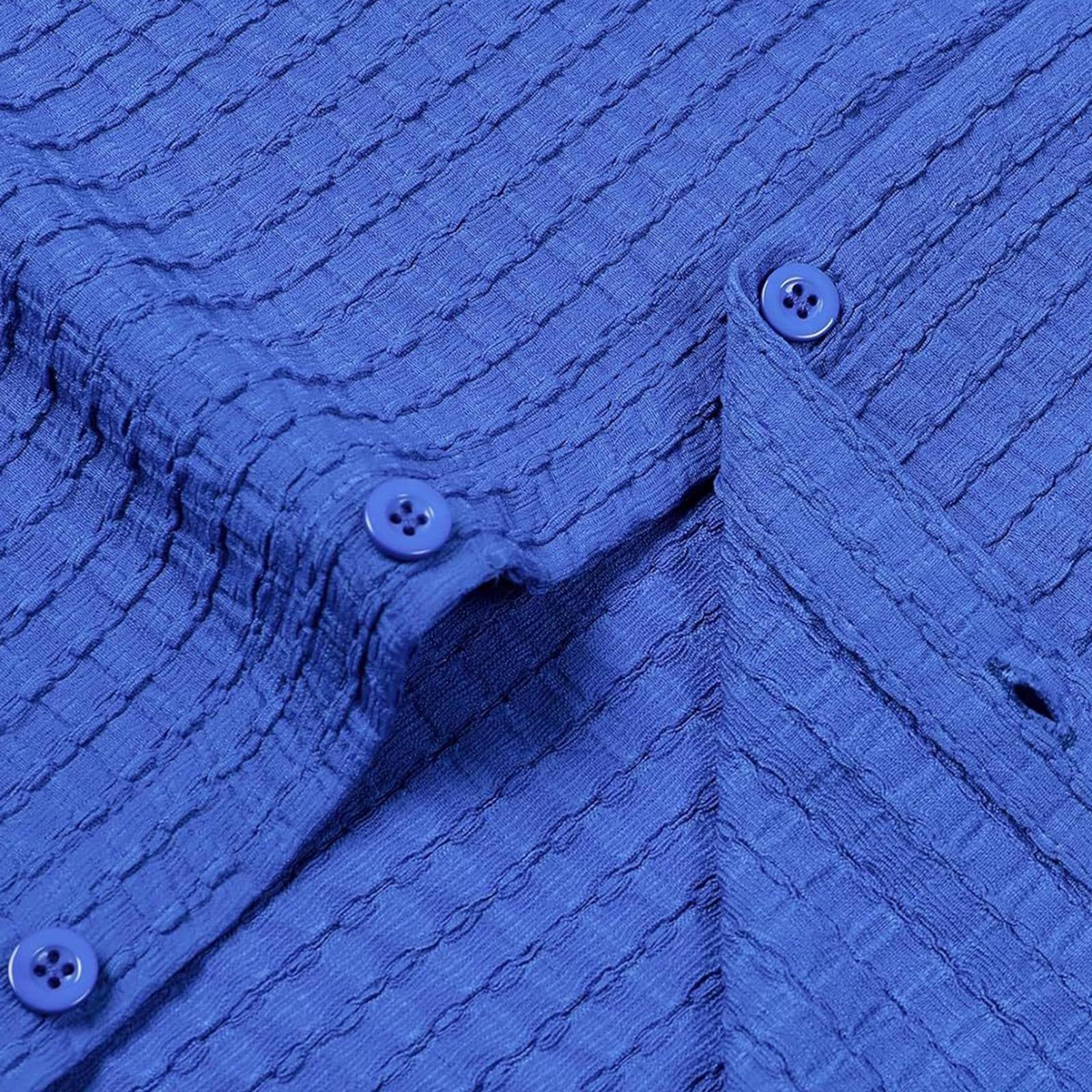 thumbnail image 4 of Camisa informal de manga corta a rayas para hombre: cuello abierto, corte holgado, para el verano, diseño resistente a las arrugas y fácil de cuidar, 4 of 6